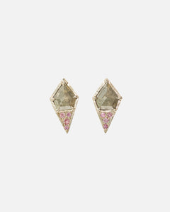 Front view of Dew 56 / Salt & Pepper and Pink Diamond Earrings by Hiroyo