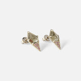 Angled side view of Dew 56 / Salt & Pepper and Pink Diamond Earrings by Hiroyo