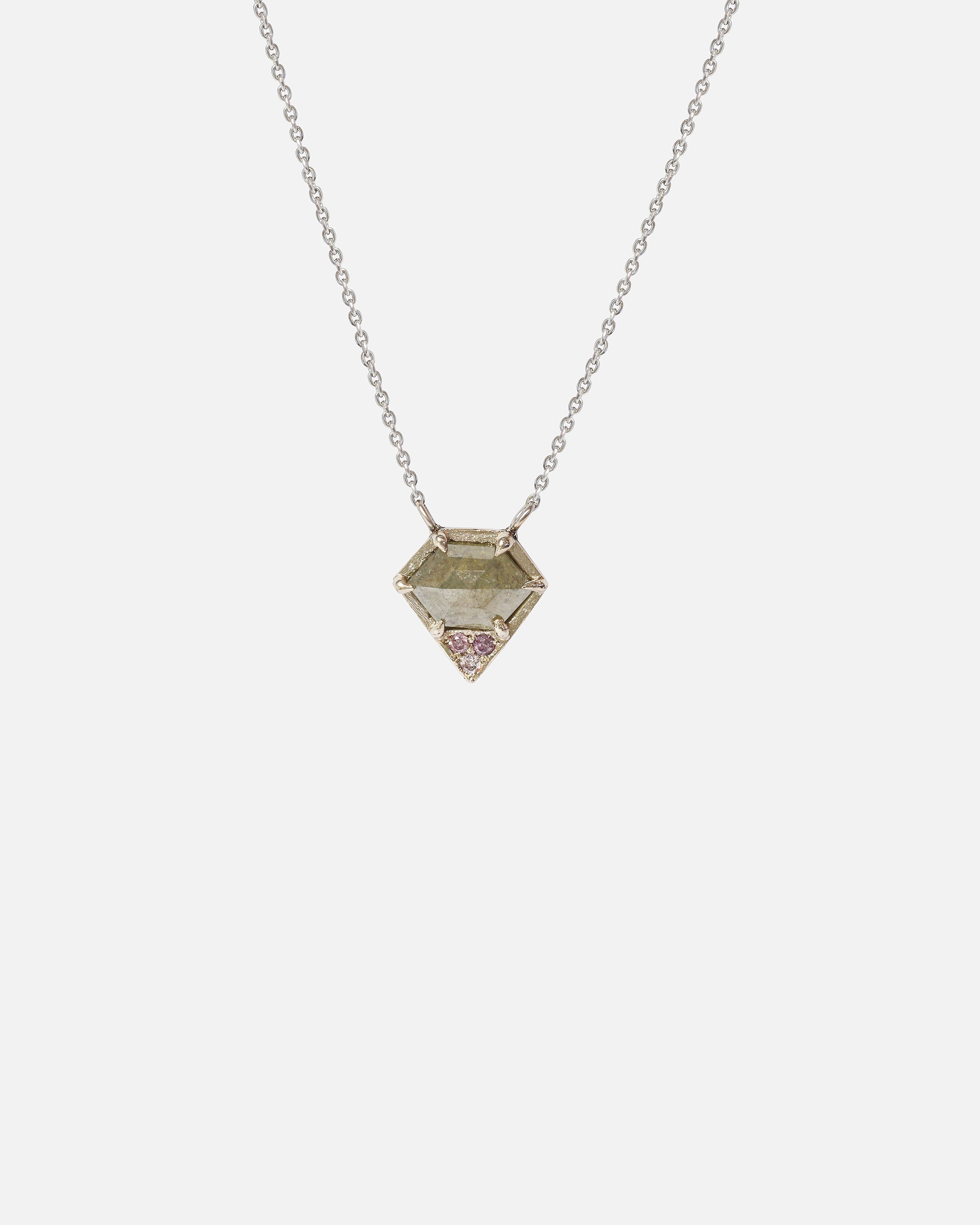 Front view of Dew 57 / Milky and Pink Diamond Pendant by Hiroyo