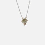 Angled view of Dew 57 / Milky and Pink Diamond Pendant by Hiroyo