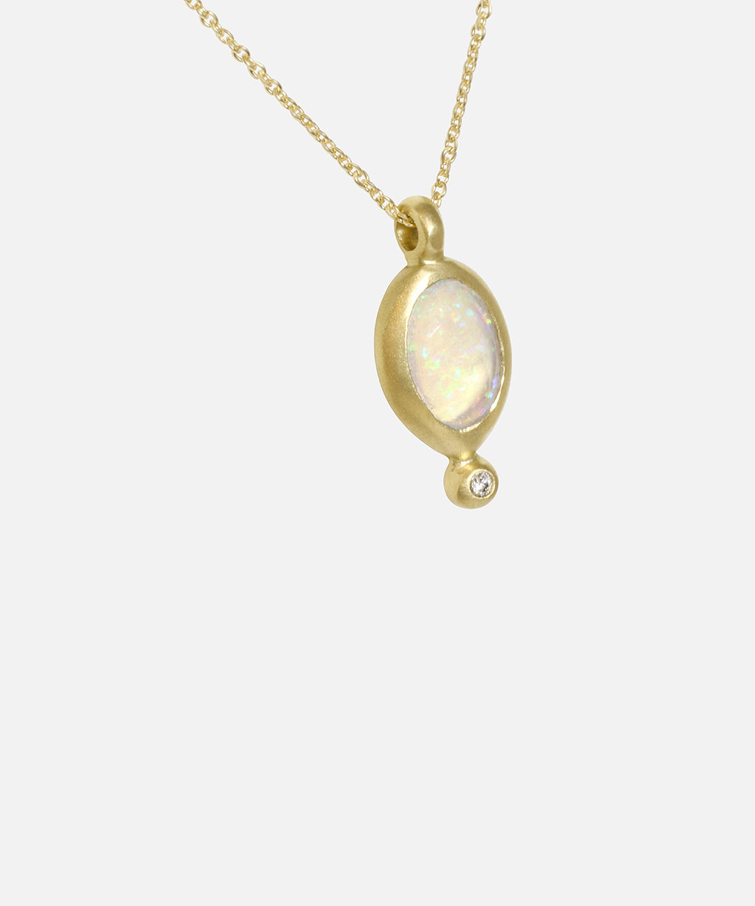 Close up side view of Nugget / Mexican Fire Opal with Melee Diamond Pendant by Hiroyo
