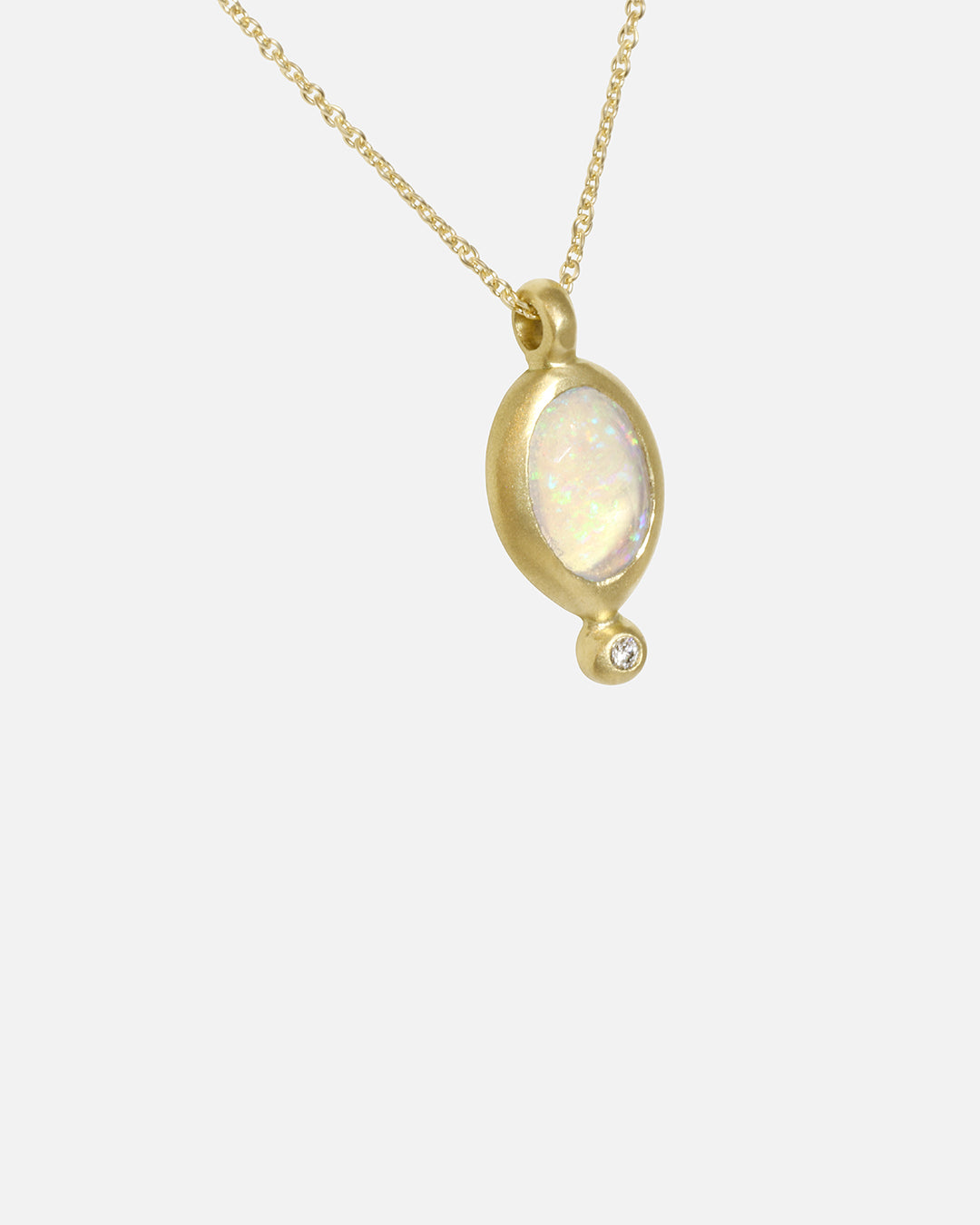 Close up side view of Nugget / Mexican Fire Opal with Melee Diamond Pendant by Hiroyo