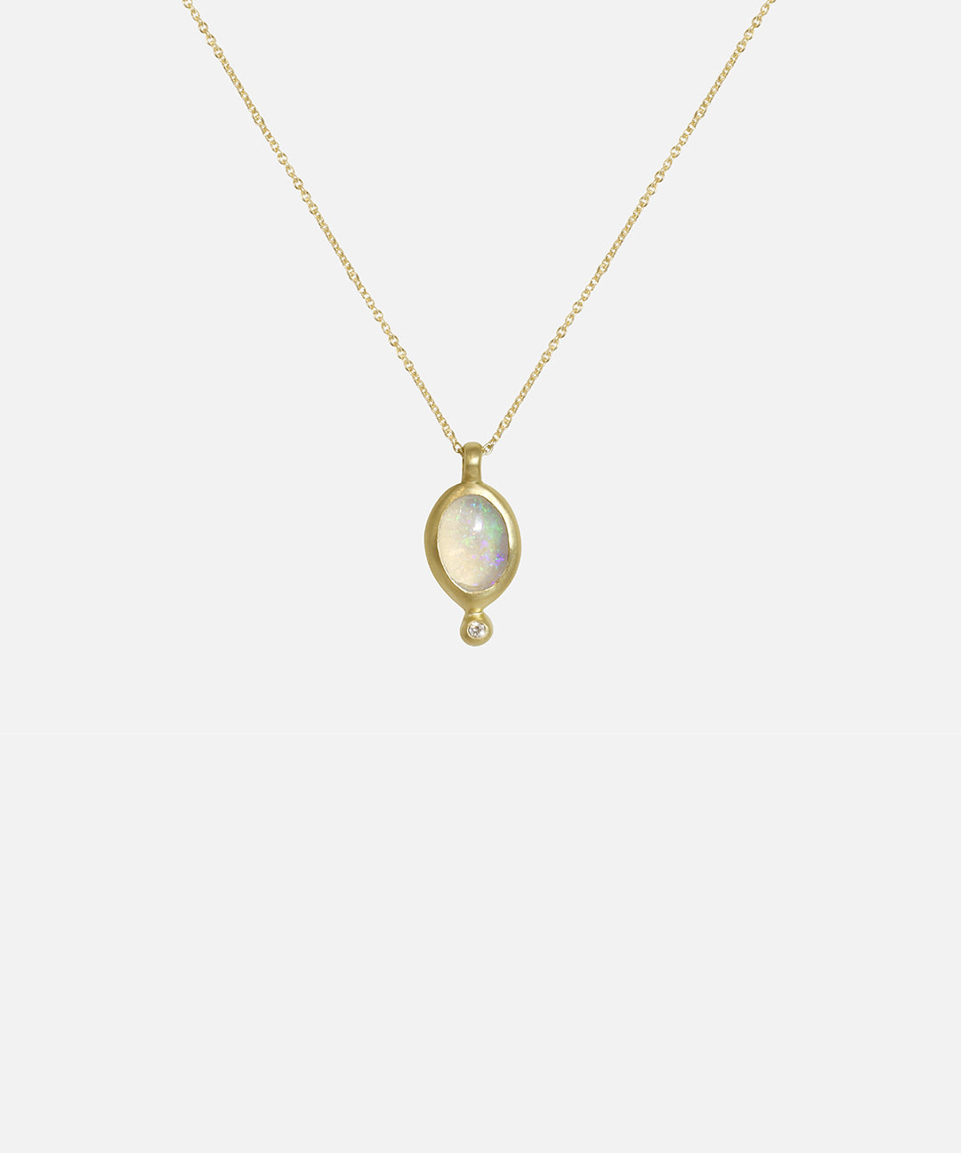 Front view of Nugget / Mexican Fire Opal with Melee Diamond Pendant by Hiroyo
