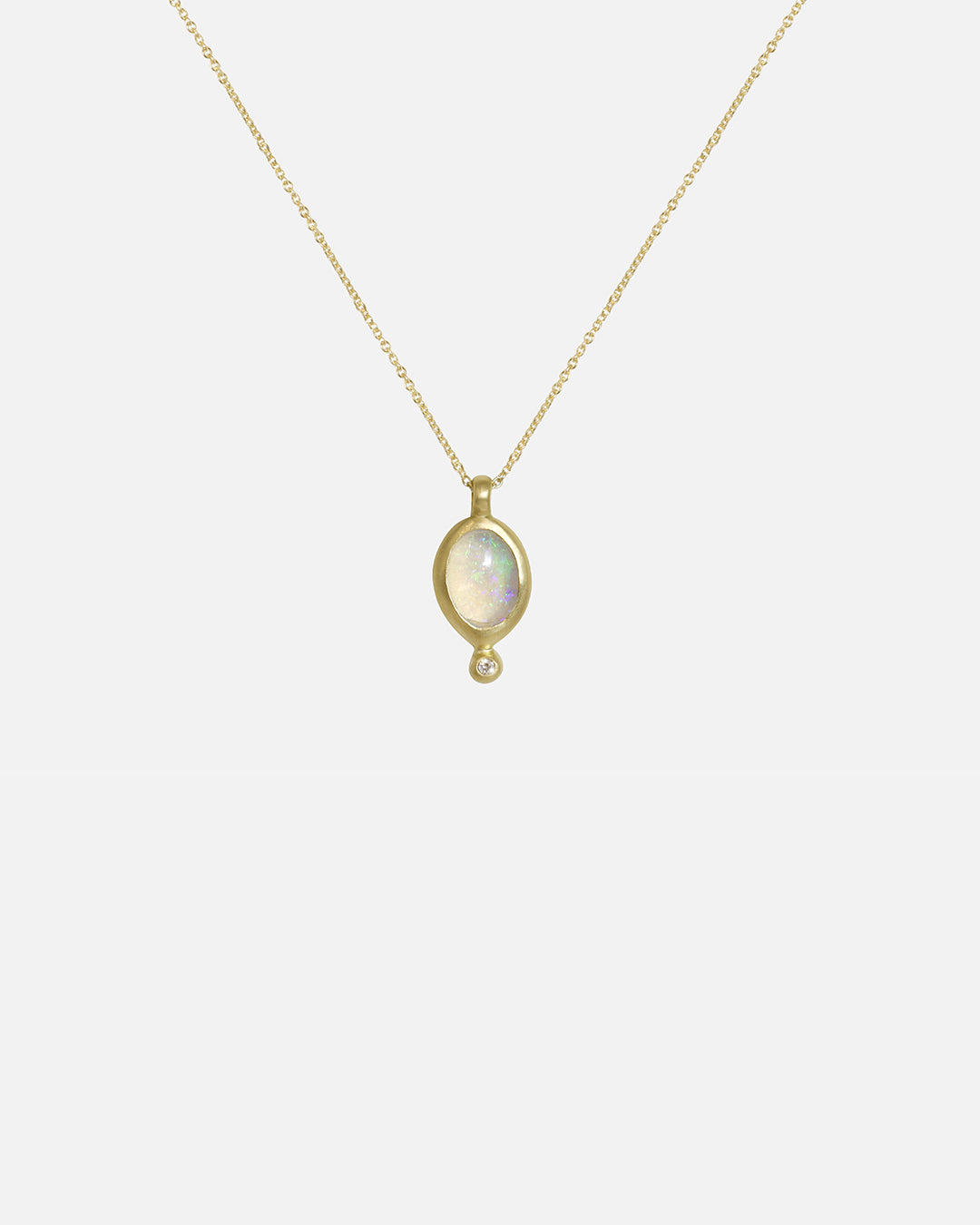 Front view of Nugget / Mexican Fire Opal with Melee Diamond Pendant by Hiroyo