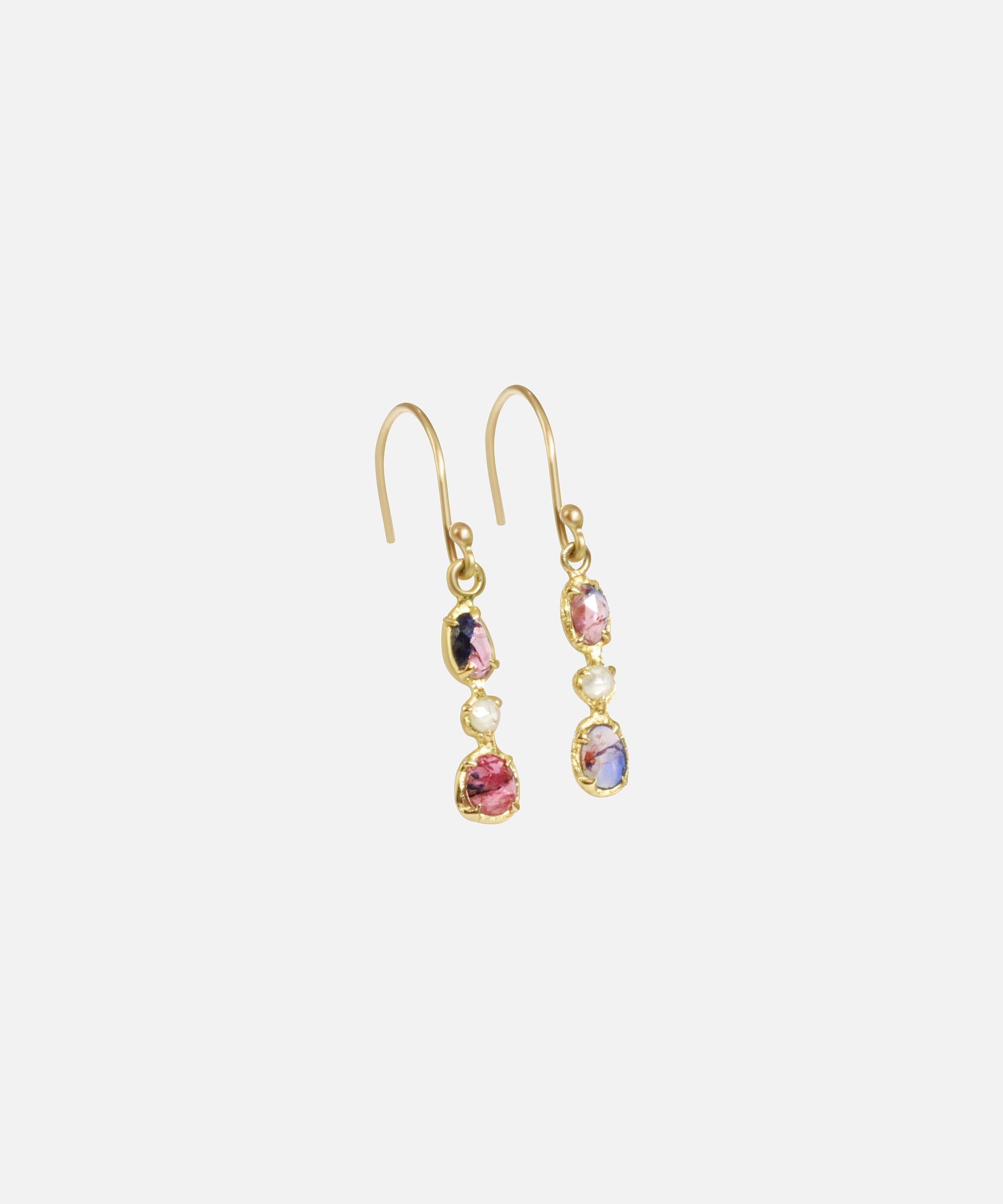 Side view of Silk / Winza Sapphire Earrings by Hiroyo