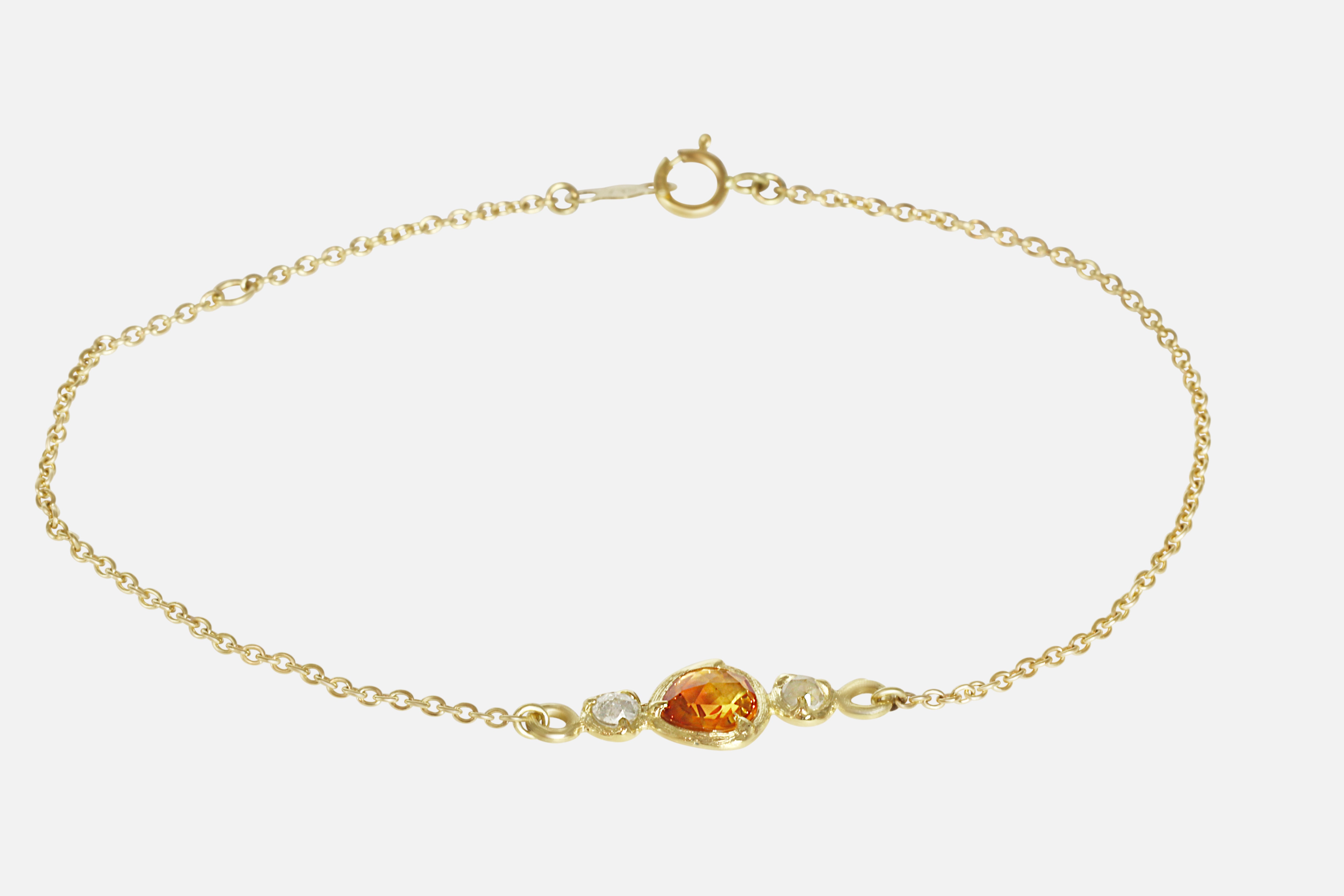 Close up view of Silk / Orange Sapphire & Milky Diamond Bracelet by Hiroyo