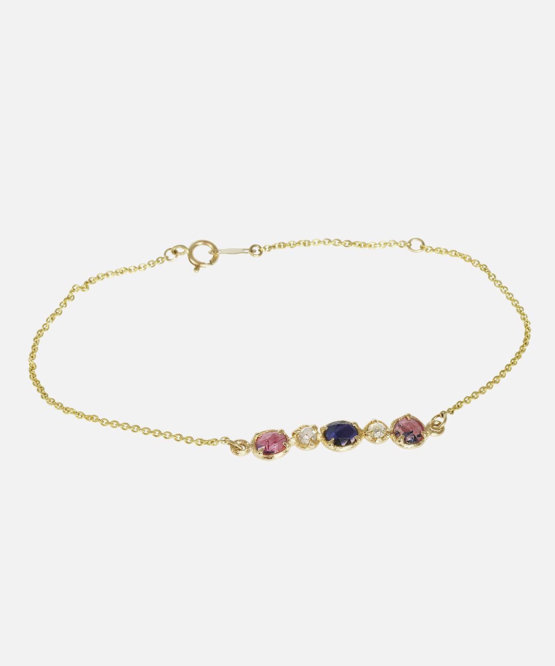 Angled view of Silk / Winza Sapphire & Milky Diamond Bracelet by Hiroyo