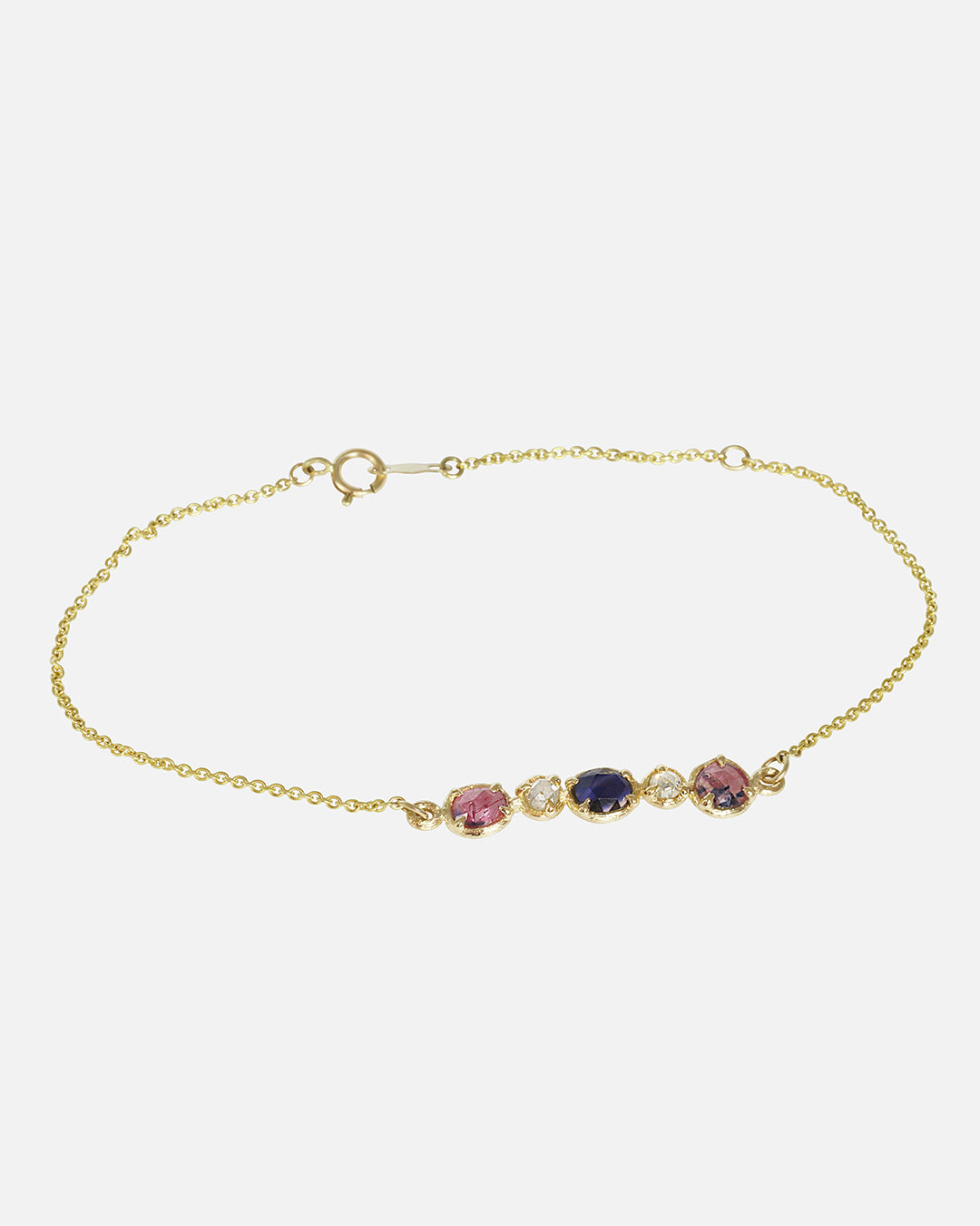 Angled view of Silk / Winza Sapphire & Milky Diamond Bracelet by Hiroyo