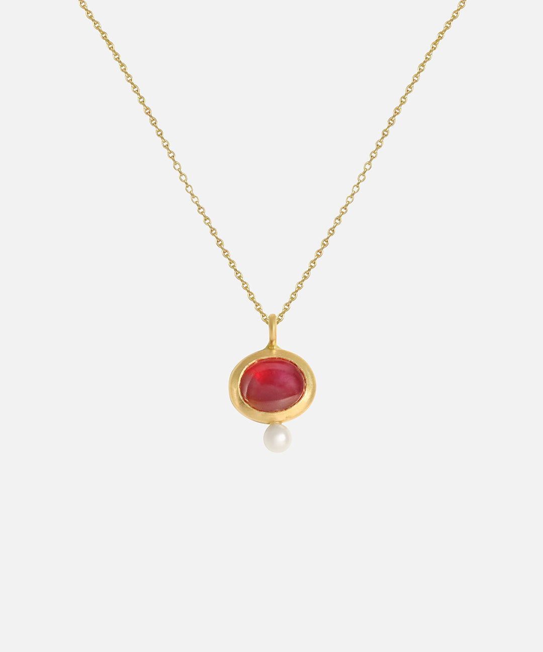 Front view of Star Red Sapphire & Seed Pearl Pendant by Hiroyo