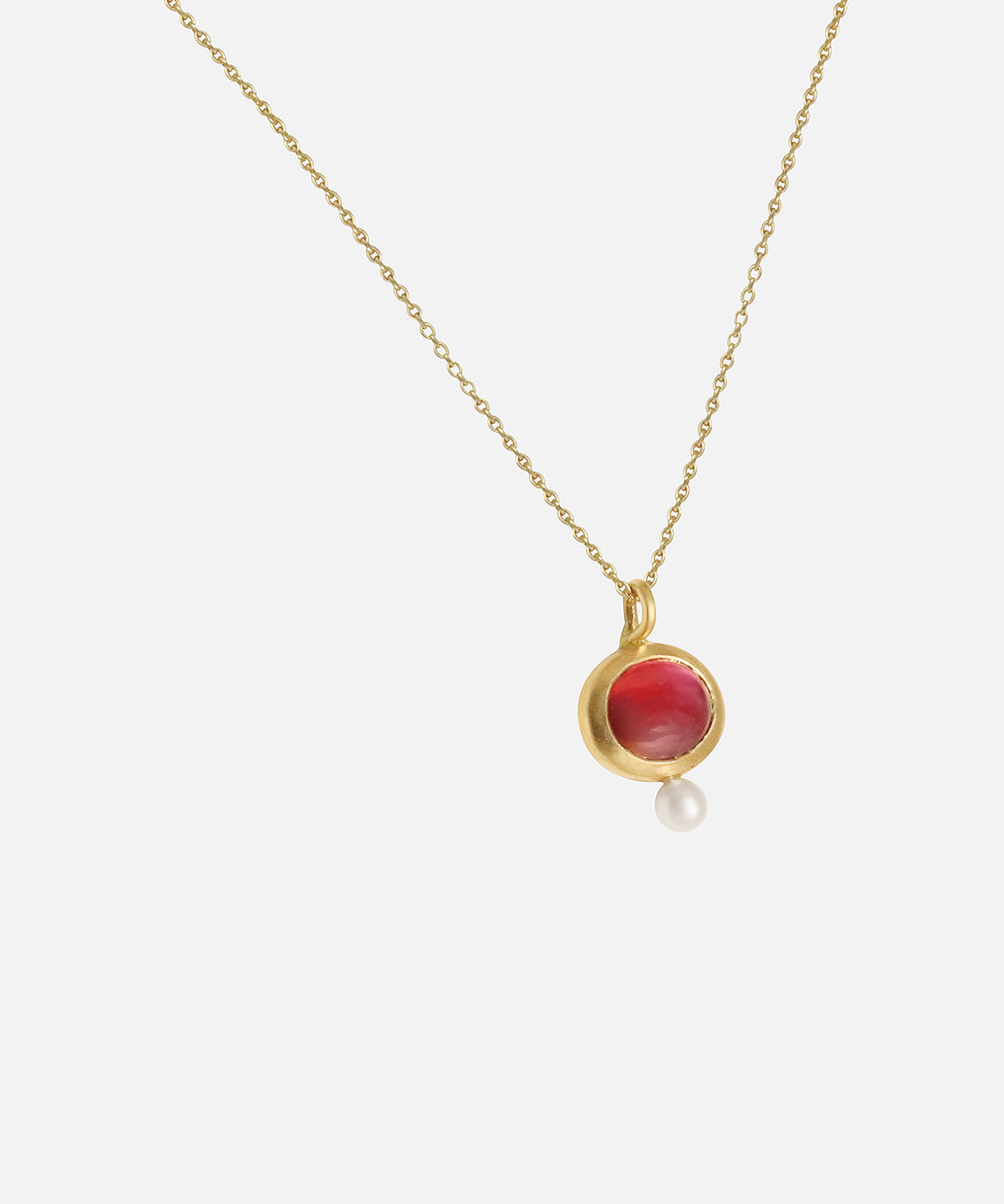 Side  view of Star Red Sapphire & Seed Pearl Pendant by Hiroyo