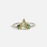 Front view of Kadiga / Champagne & Green Diamond Ring by Hiroyo