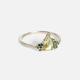 Side view of Kadiga / Champagne & Green Diamond Ring by Hiroyo