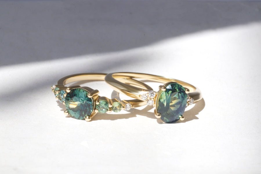 Poppy / Sapphire Gradient Ring By Casual Seance in ENGAGEMENT Category