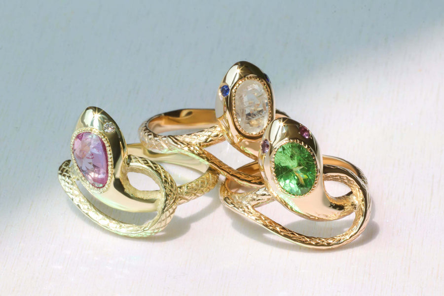 Serpentes Ring / Tsavorite and Pink Sapphires By Ides in ENGAGEMENT Category