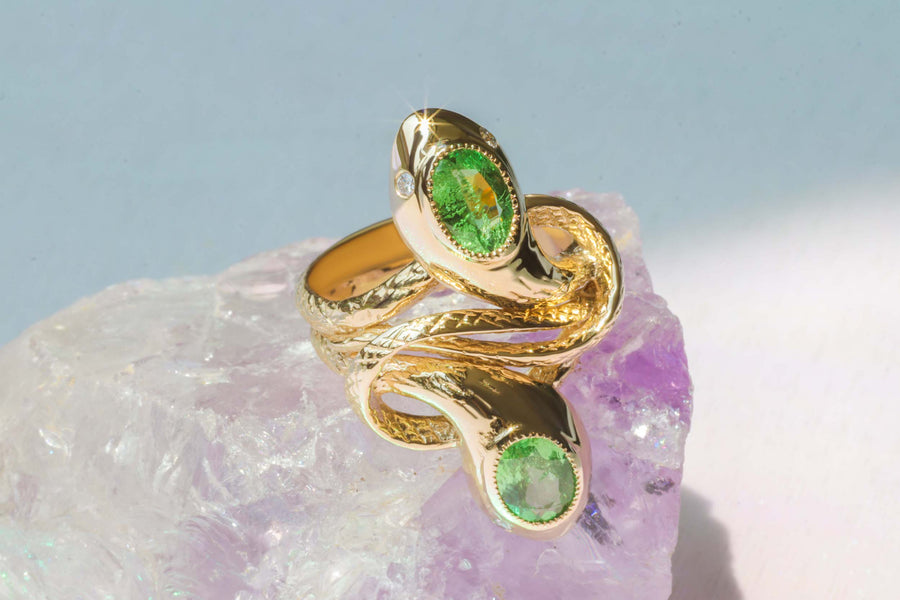 Duo Serpentes Ring / Tsavorite and Diamonds By Ides in ENGAGEMENT Category