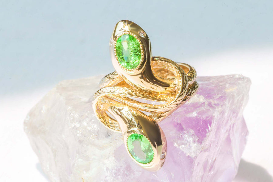 Duo Serpentes Ring / Tsavorite and Diamonds By Ides in ENGAGEMENT Category