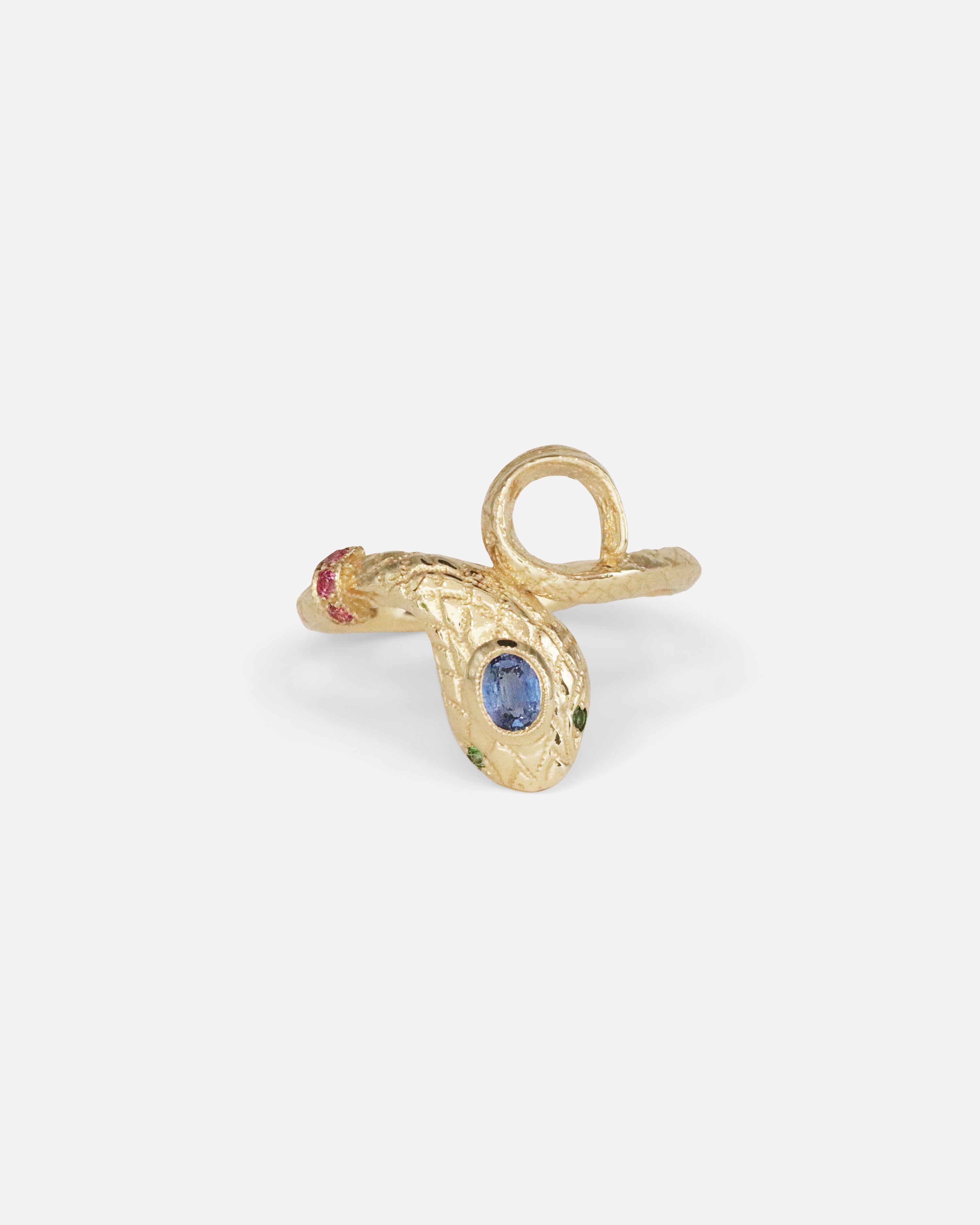 Front view of Ornata Ophidia Ruby Collar Ring / Blue Sapphire by Ides