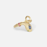 Angled side view of Ornata Ophidia Ruby Collar Ring / Blue Sapphire by Ides
