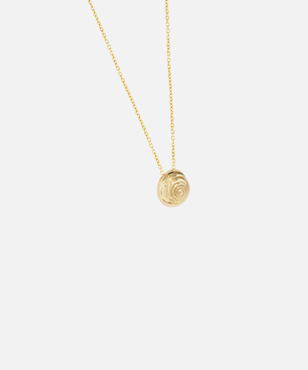 Angled view of Snail Necklace by Fitzgerald Jewelry