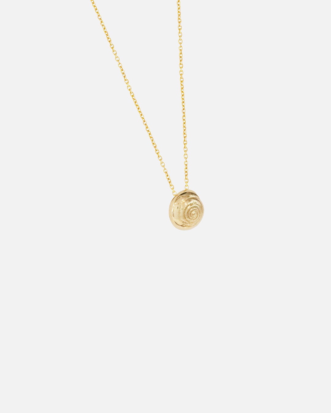 Angled view of Snail Necklace by Fitzgerald Jewelry