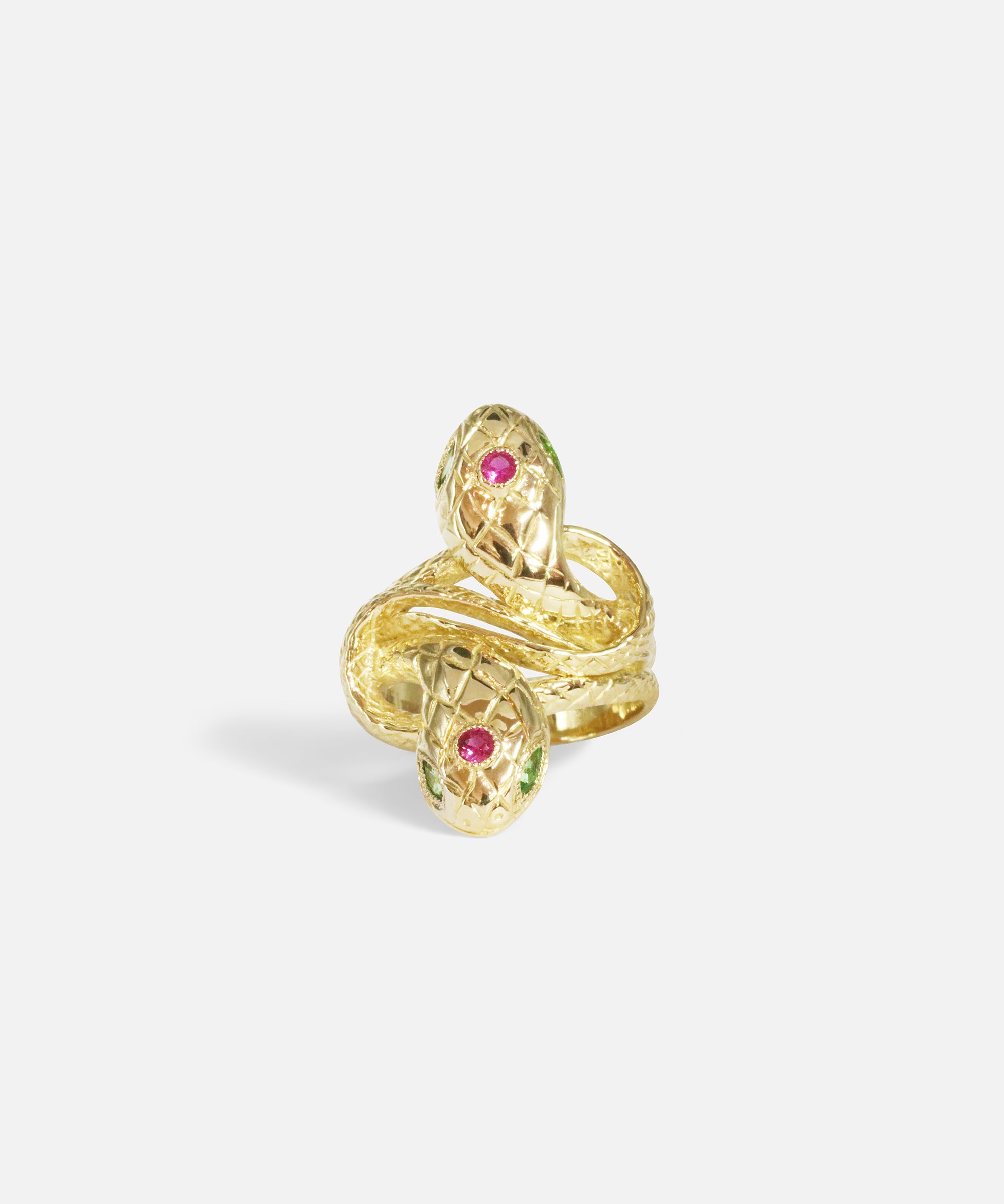 Front view of Duo Ophidia Sapphire Ring in 14k yellow gold by Ides