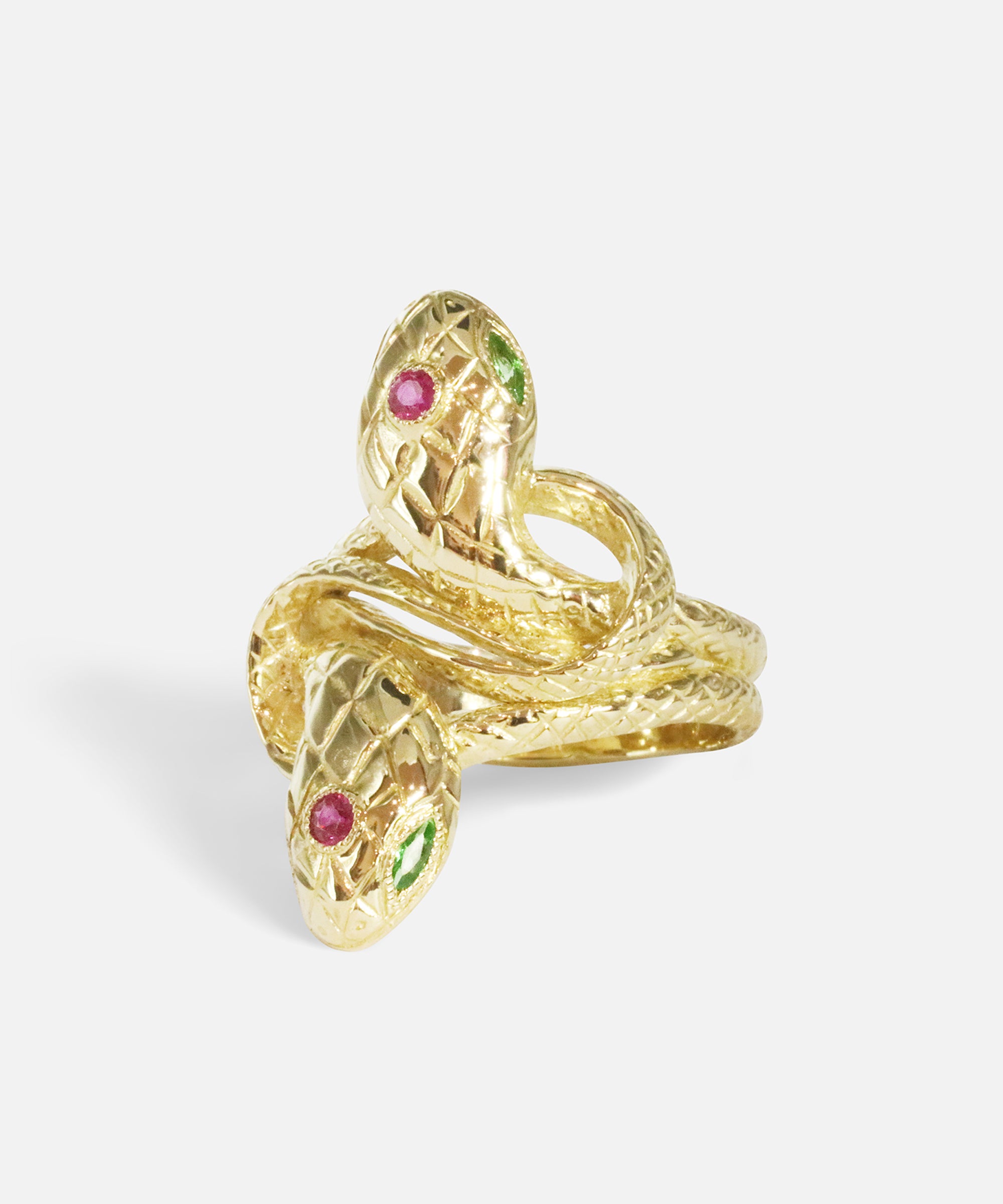 Close alternative side view of Duo Ophidia Sapphire Ring in 14k yellow gold by Ides