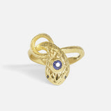 Front view of Ornata Ophidia Mini Stacking Ring / Blue Sapphire by Ides
