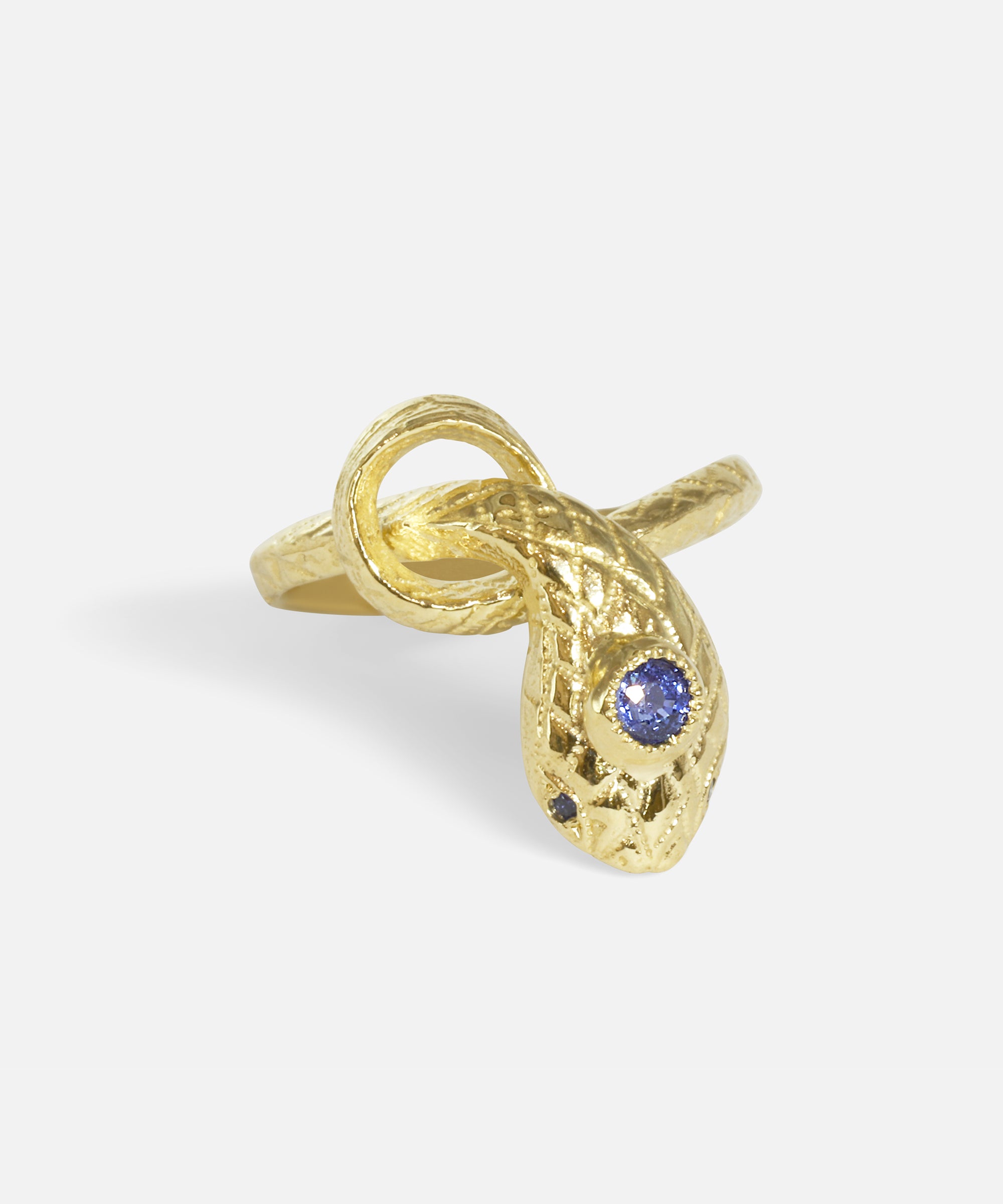 Side view of Ornata Ophidia Mini Stacking Ring / Blue Sapphire by Ides
