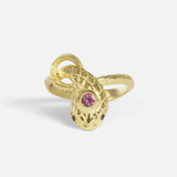 Front view of Ornata Ophidia Mini Stacking Ring / Pink Sapphire by Ides