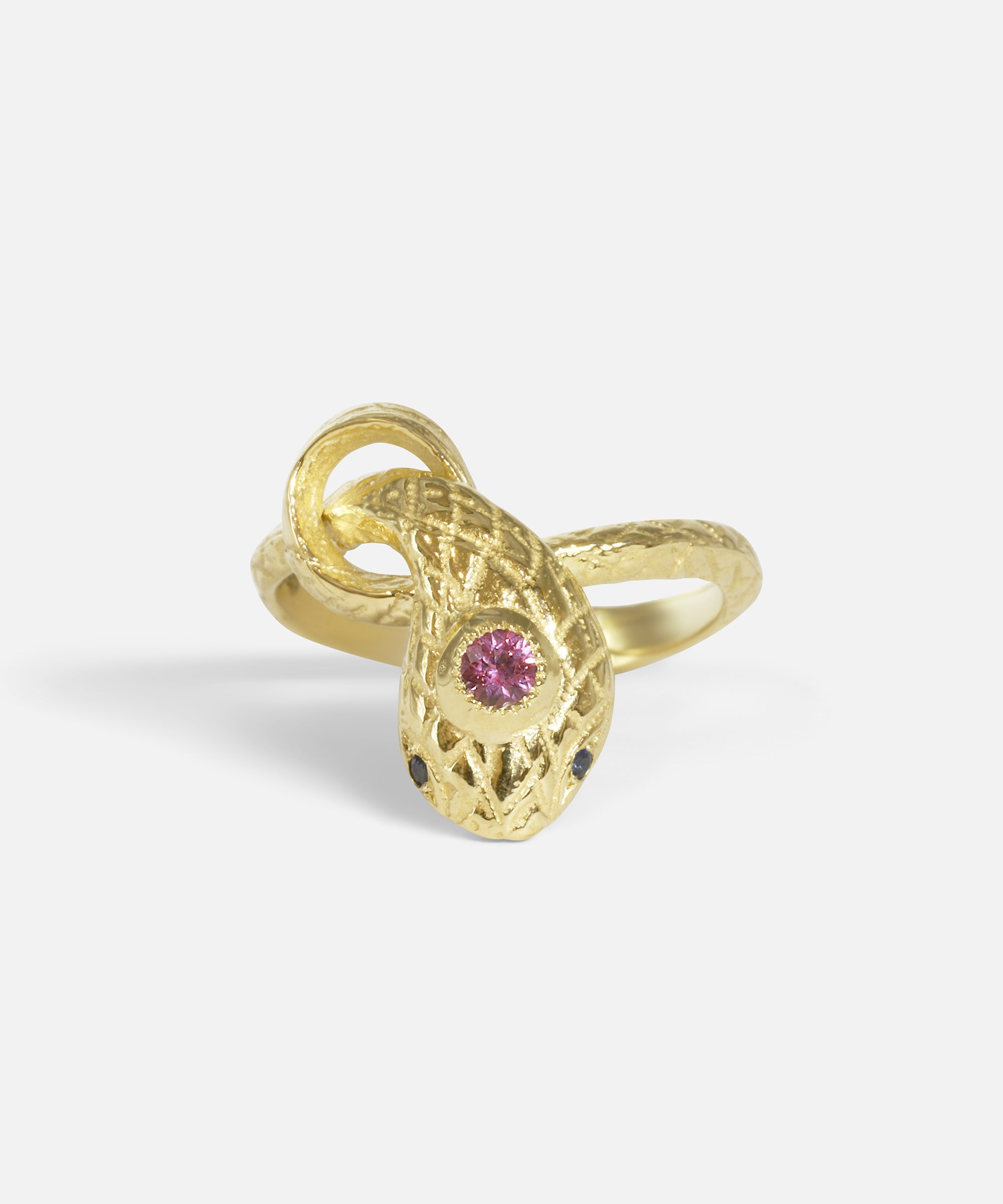 Front view of Ornata Ophidia Mini Stacking Ring / Pink Sapphire by Ides