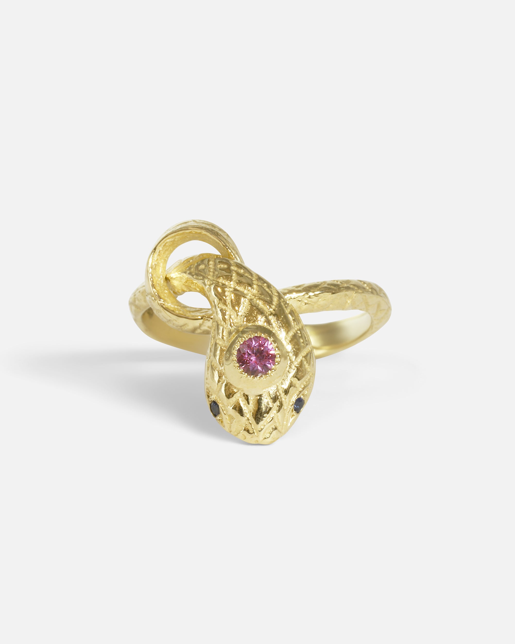 Front view of Ornata Ophidia Mini Stacking Ring / Pink Sapphire by Ides
