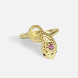 Side view of Ornata Ophidia Mini Stacking Ring / Pink Sapphire by Ides