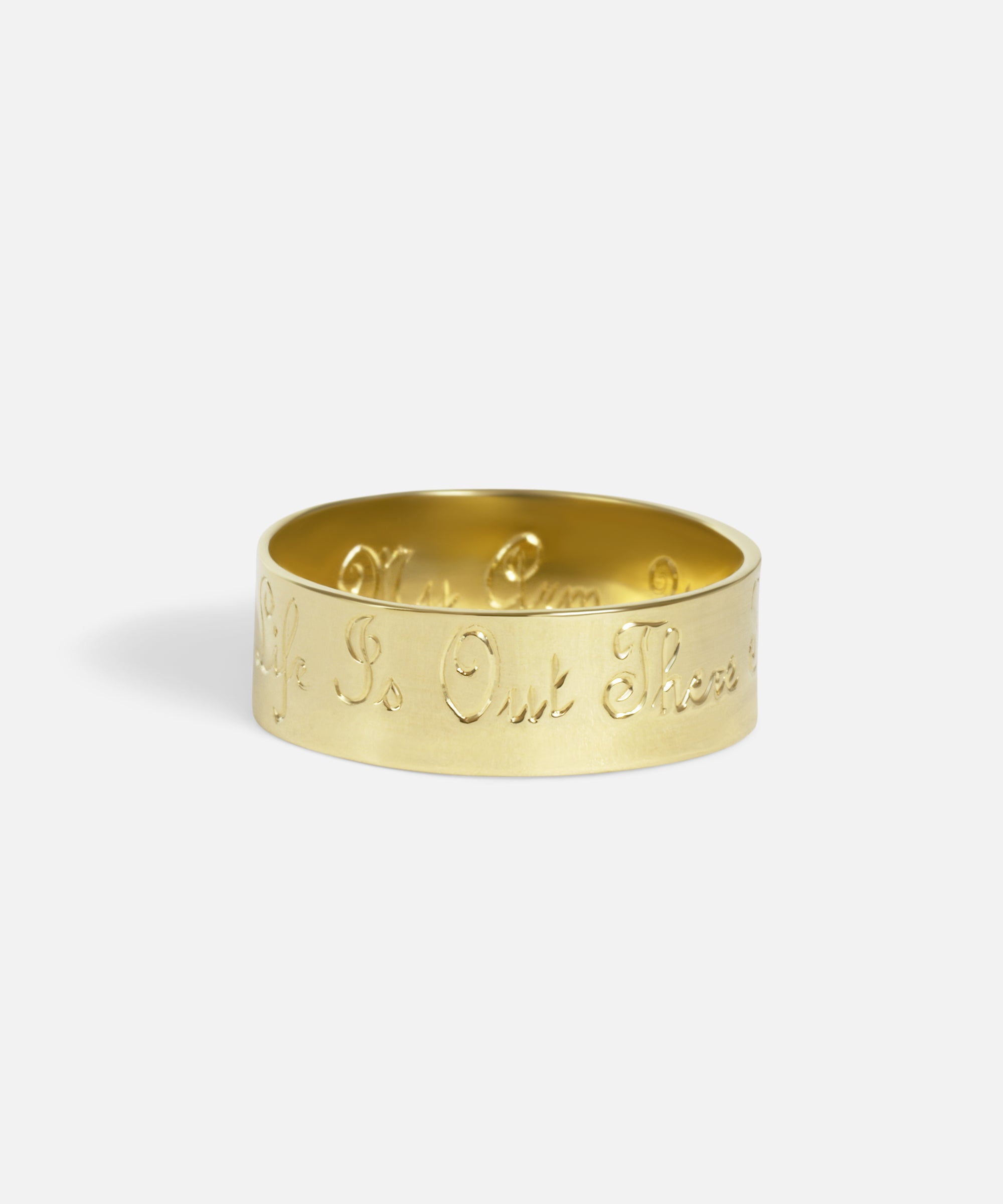 Side view of Poesie-on-the-Outside Wedding Band by Ides