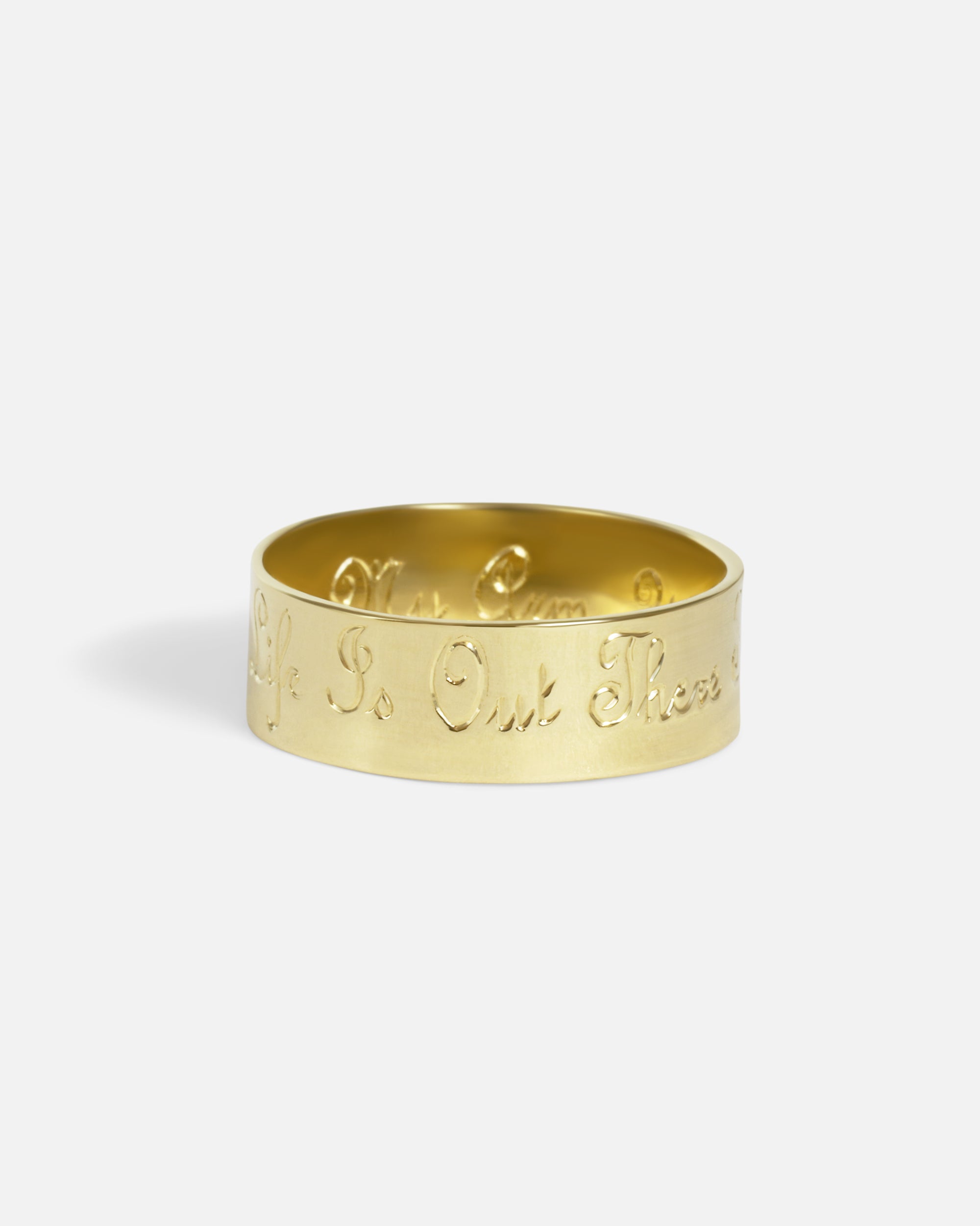 Side view of Poesie-on-the-Outside Wedding Band by Ides