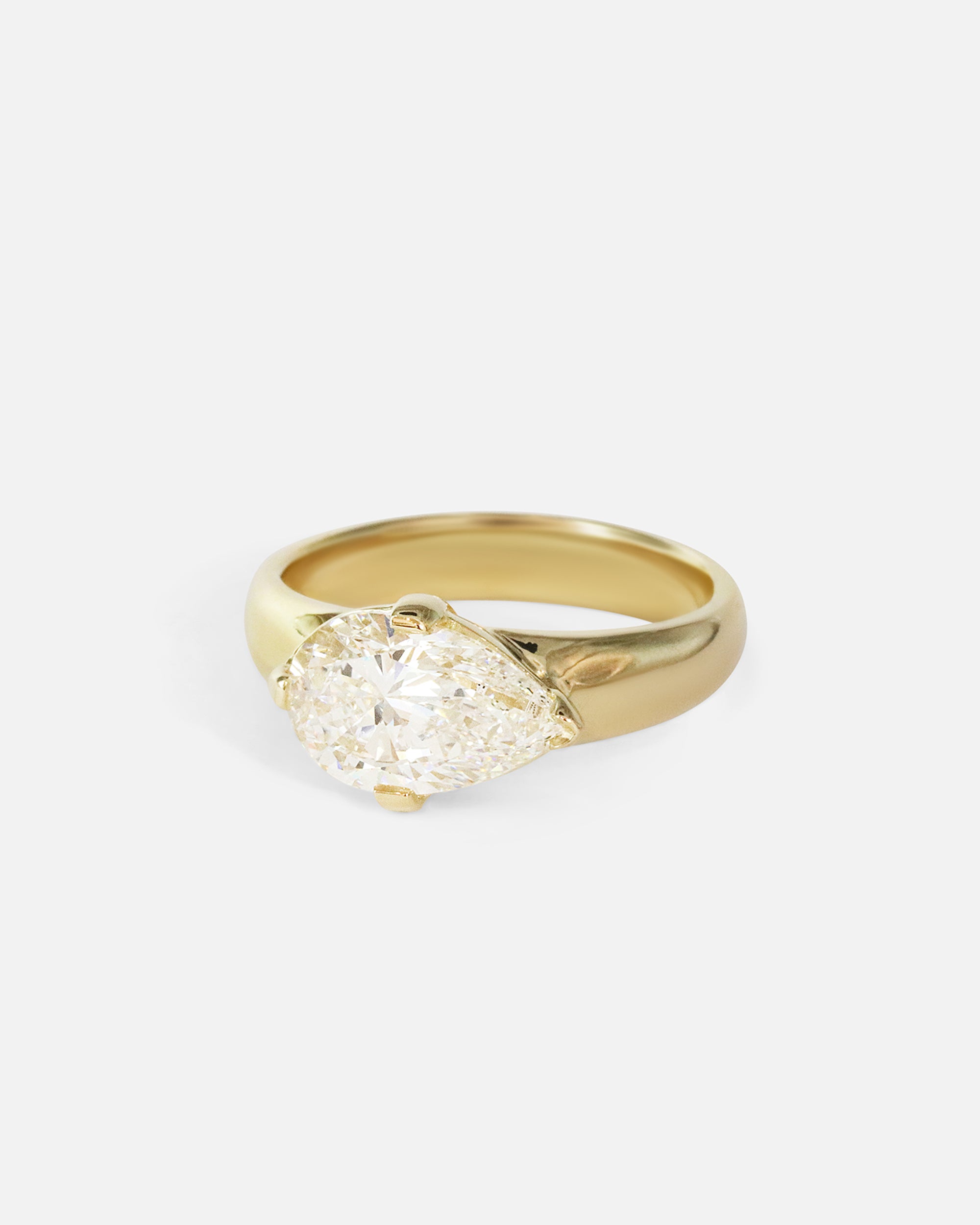 Alternative angled view of Comet Ring / Lab Pear Diamond in 14k yellow gold by Joko