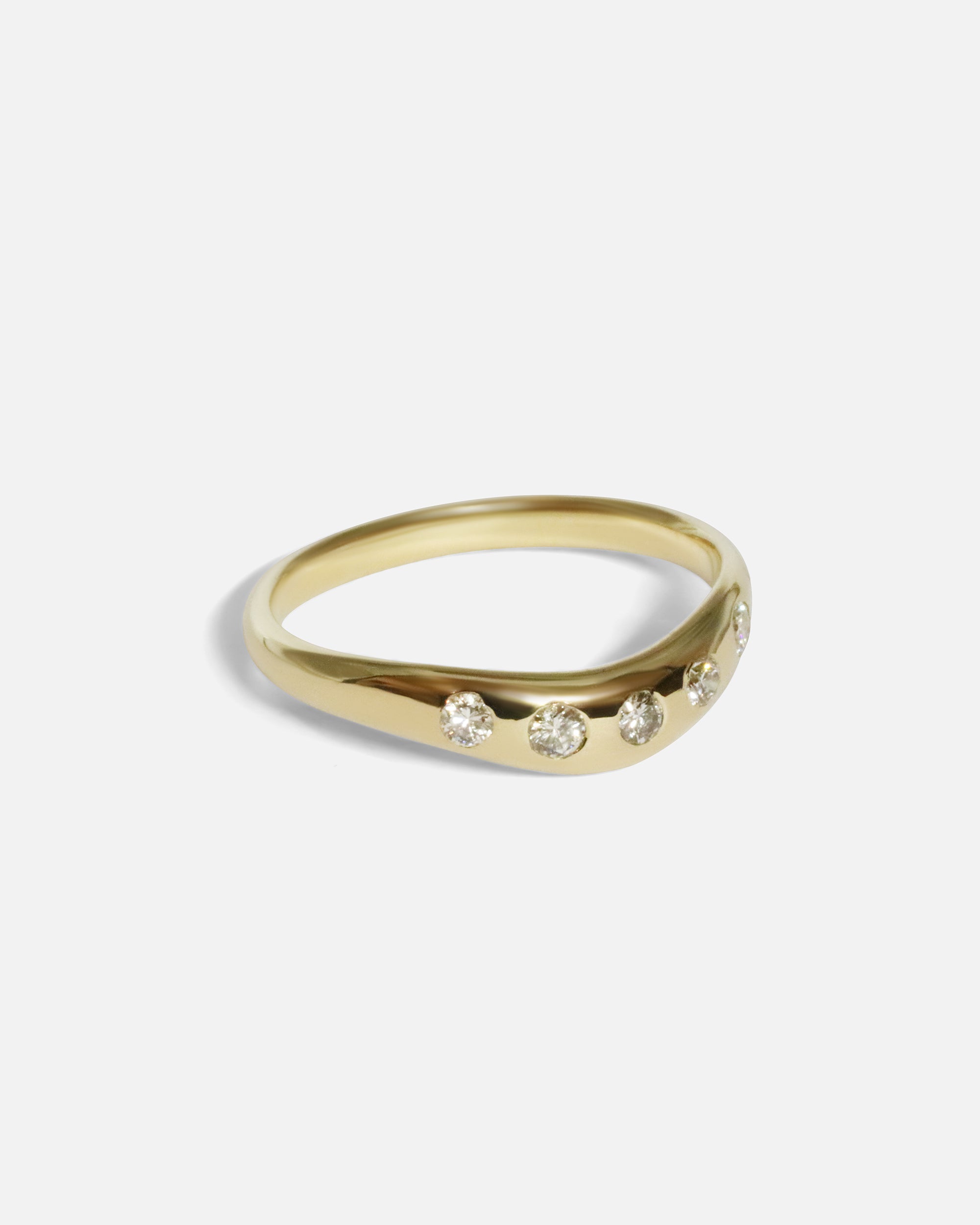 Side view of Wide Curve Band / Five Stone in 14k yellow gold by Joko
