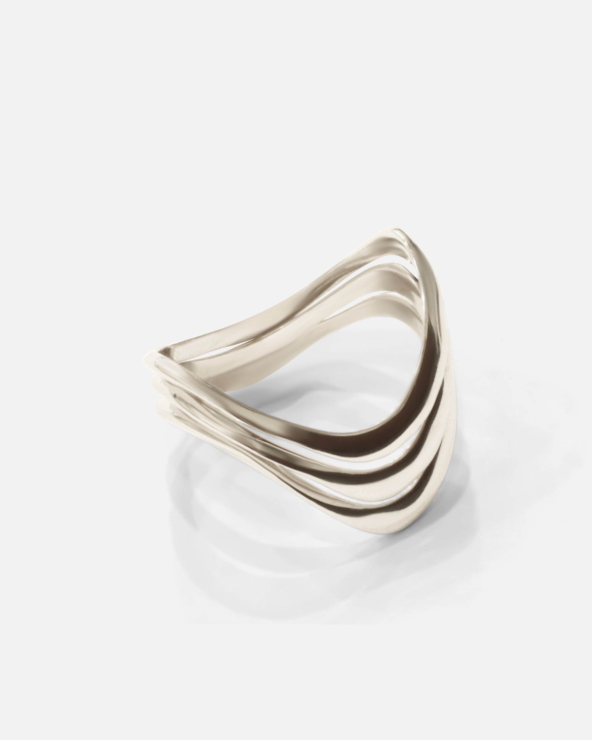 Side view of Twist Stack Rings in 14k white gold by Lucia B Marti