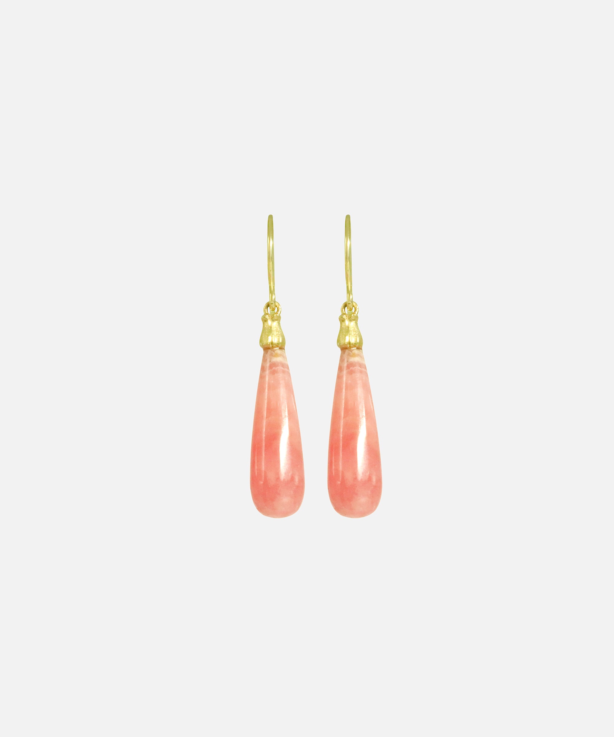 Front view of Little Mirror Bead Drops / Pink Rhodochrosite by O Channell Designs