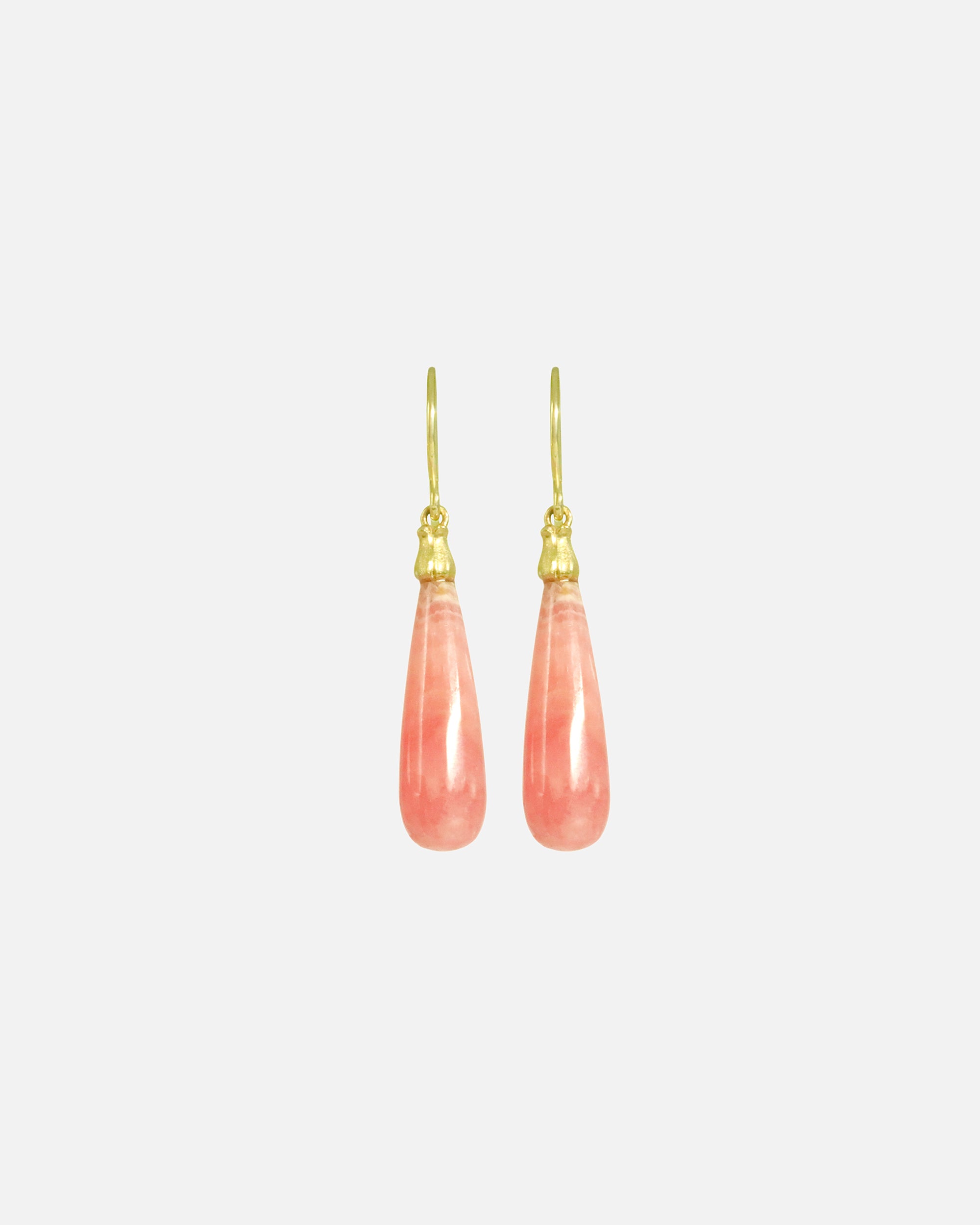 Front view of Little Mirror Bead Drops / Pink Rhodochrosite by O Channell Designs