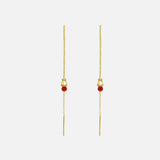 Front view of Little Mirror Bead Threader Earrings / Red Carnelian by O Channell Designs