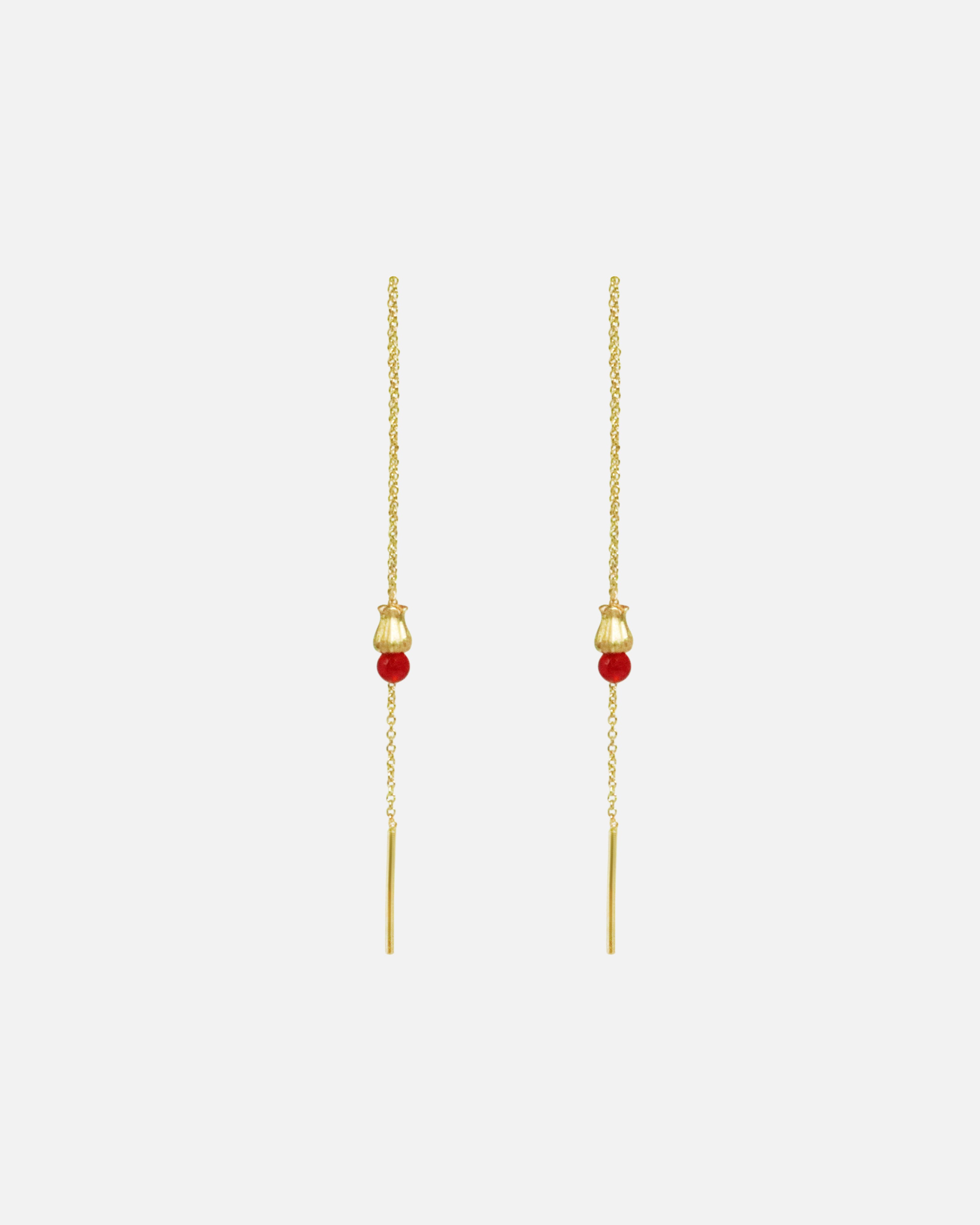 Front view of Little Mirror Bead Threader Earrings / Red Carnelian by O Channell Designs