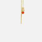Close up side angled view of Little Mirror Bead Threader Earrings / Red Carnelian by O Channell Designs