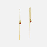 Side angled view of Little Mirror Bead Threader Earrings / Red Carnelian by O Channell Designs