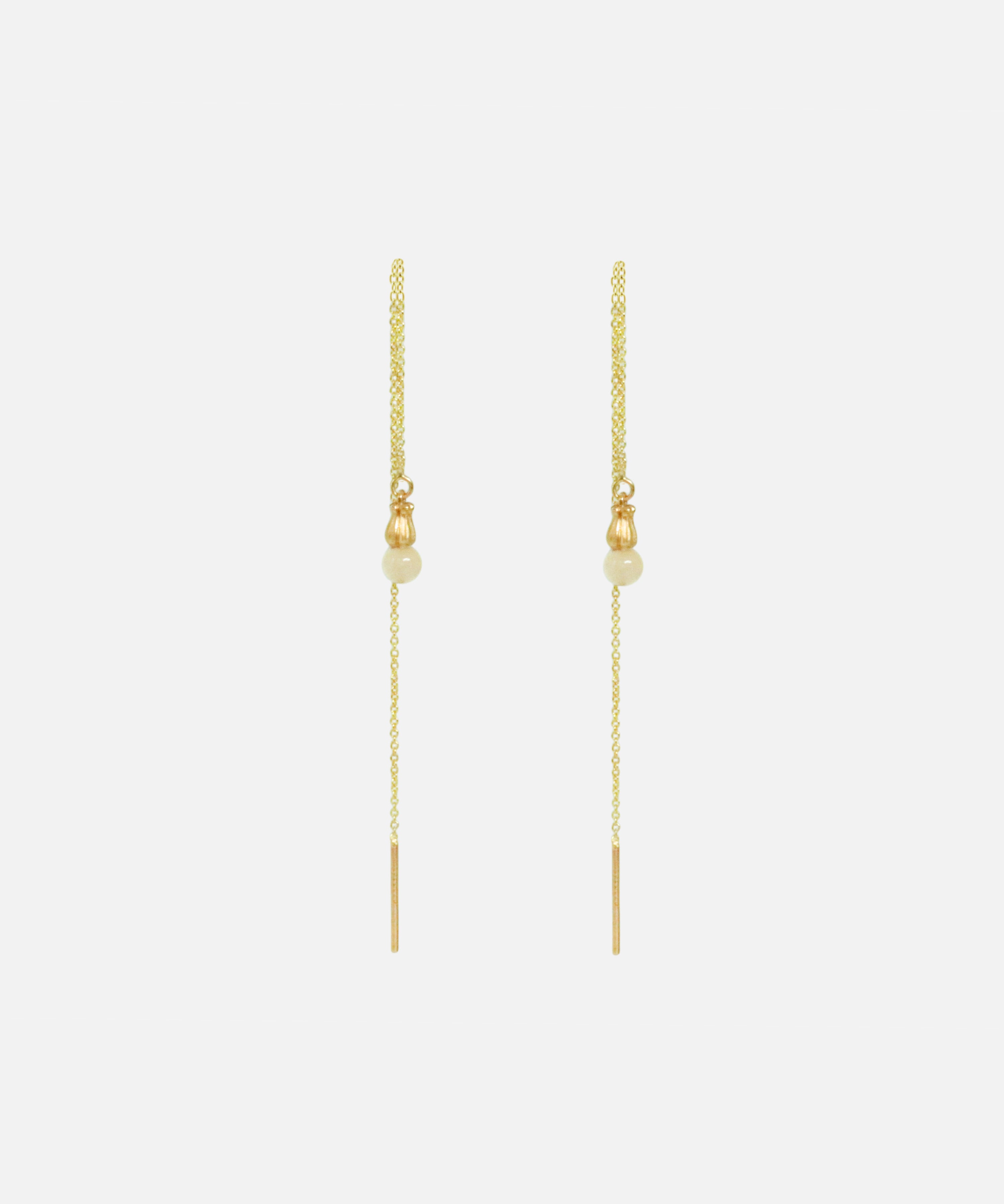 Front view of Little Mirror Bead Threader Earrings / Rose Quartz by O Channell Designs