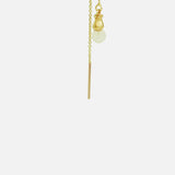 Close up angled side view of Little Mirror Bead Threader Earrings / Rose Quartz by O Channell Designs