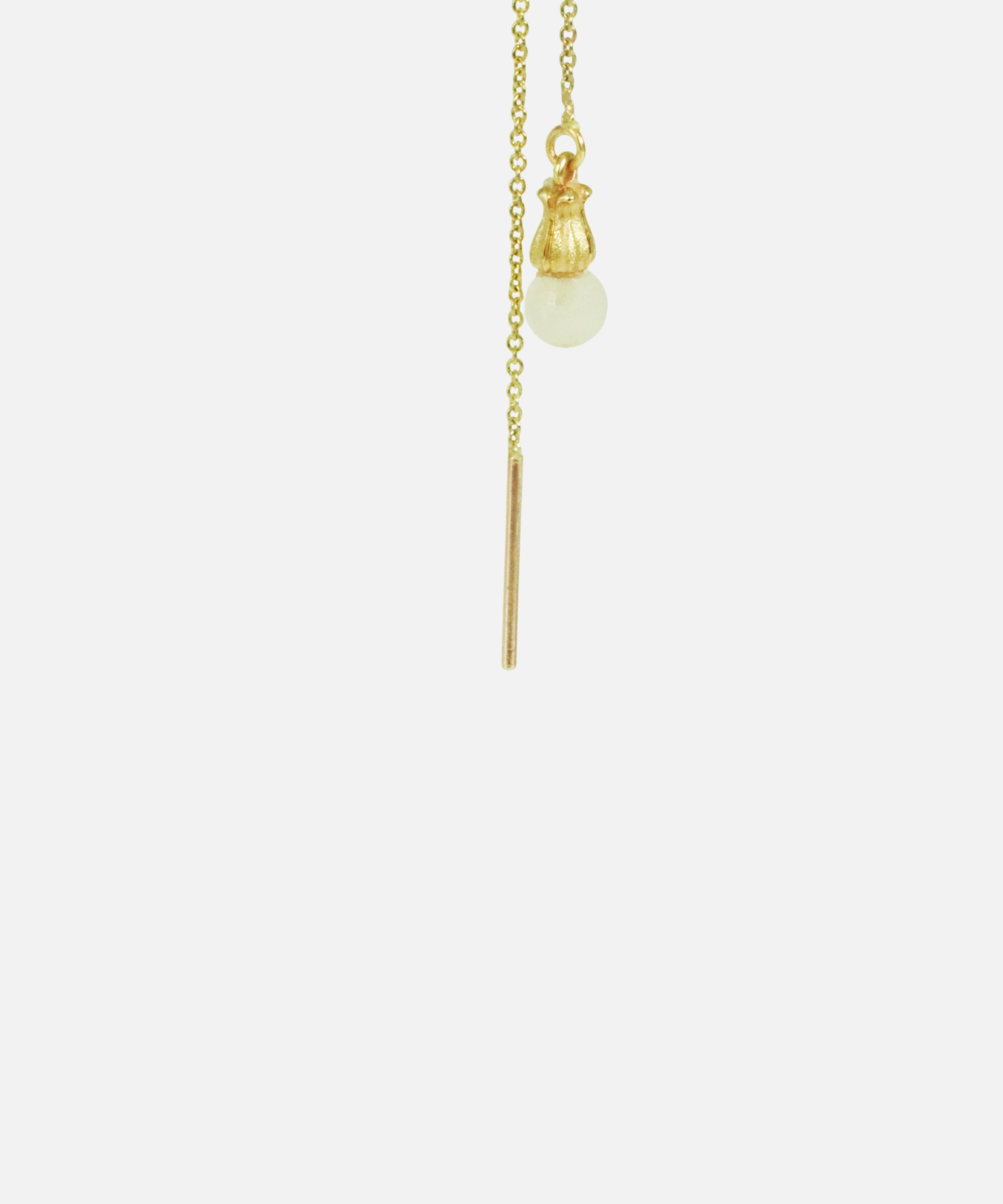 Close up angled side view of Little Mirror Bead Threader Earrings / Rose Quartz by O Channell Designs