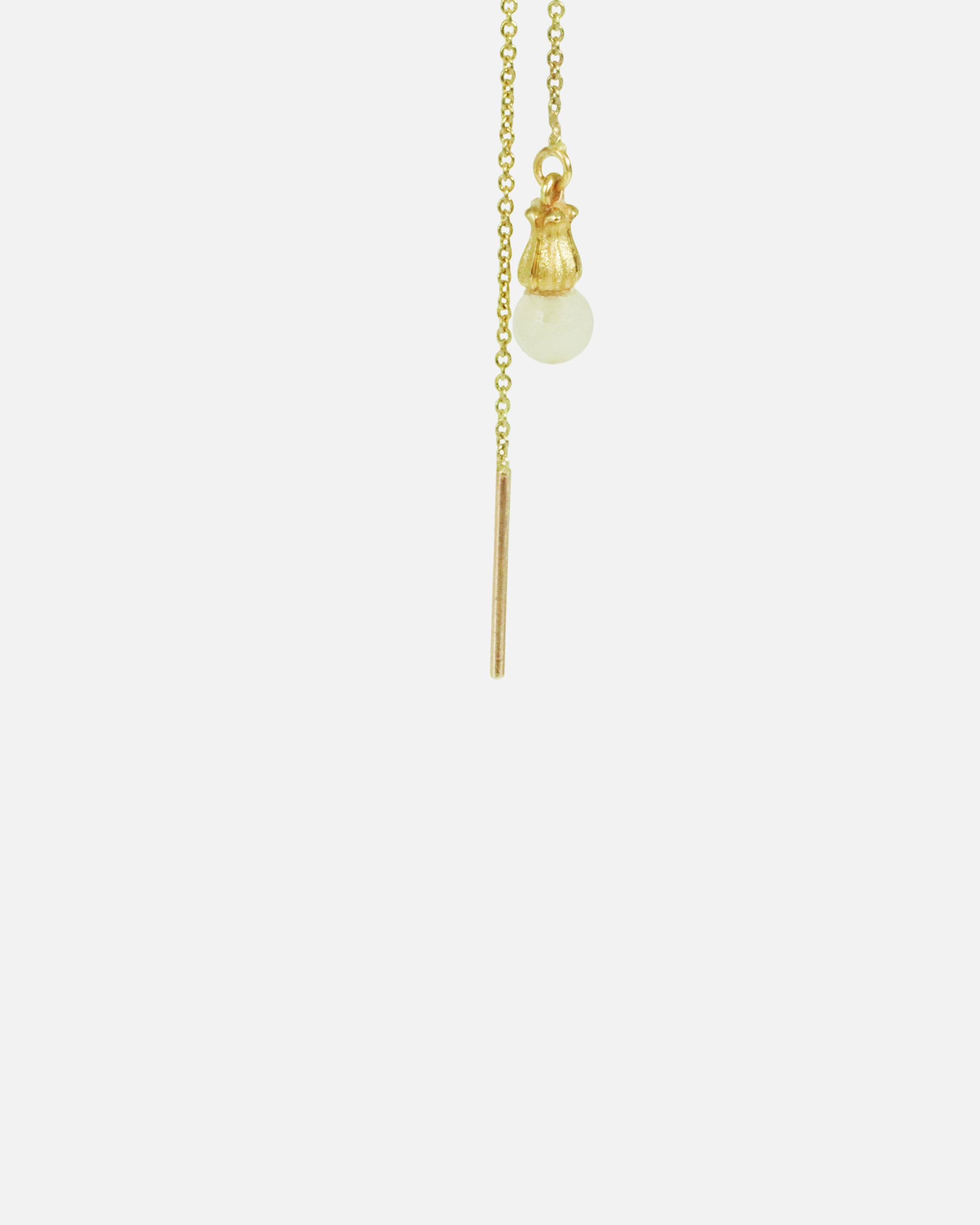 Close up angled side view of Little Mirror Bead Threader Earrings / Rose Quartz by O Channell Designs