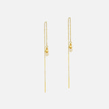 Angled side view of Little Mirror Bead Threader Earrings / Rose Quartz by O Channell Designs