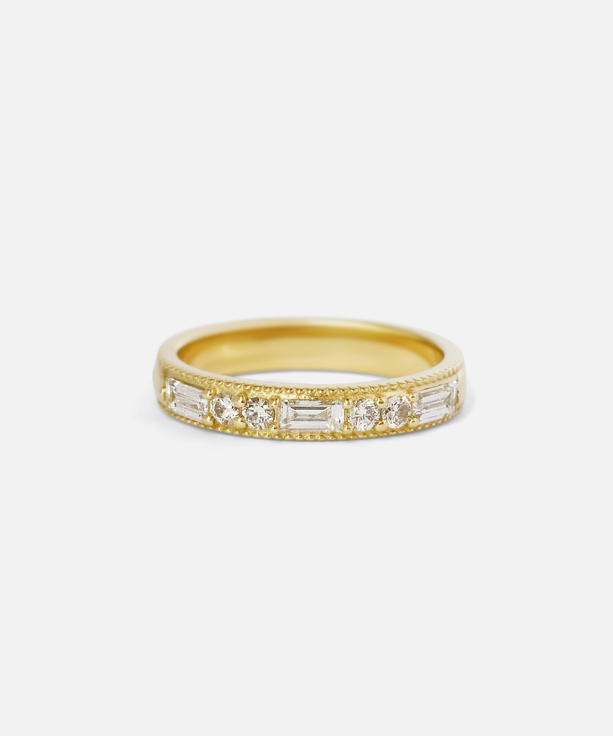 Front view of Milgrain Diamond & Baguette Band by tmrw days