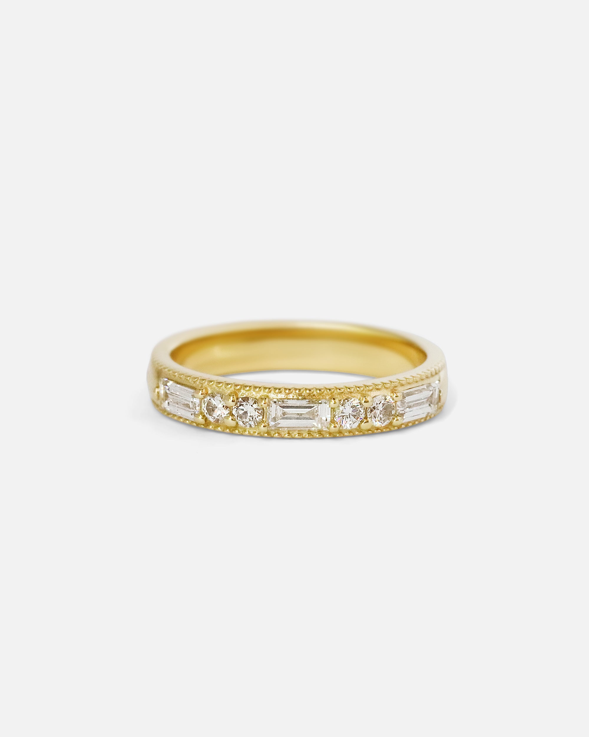 Front view of Milgrain Diamond & Baguette Band by tmrw days